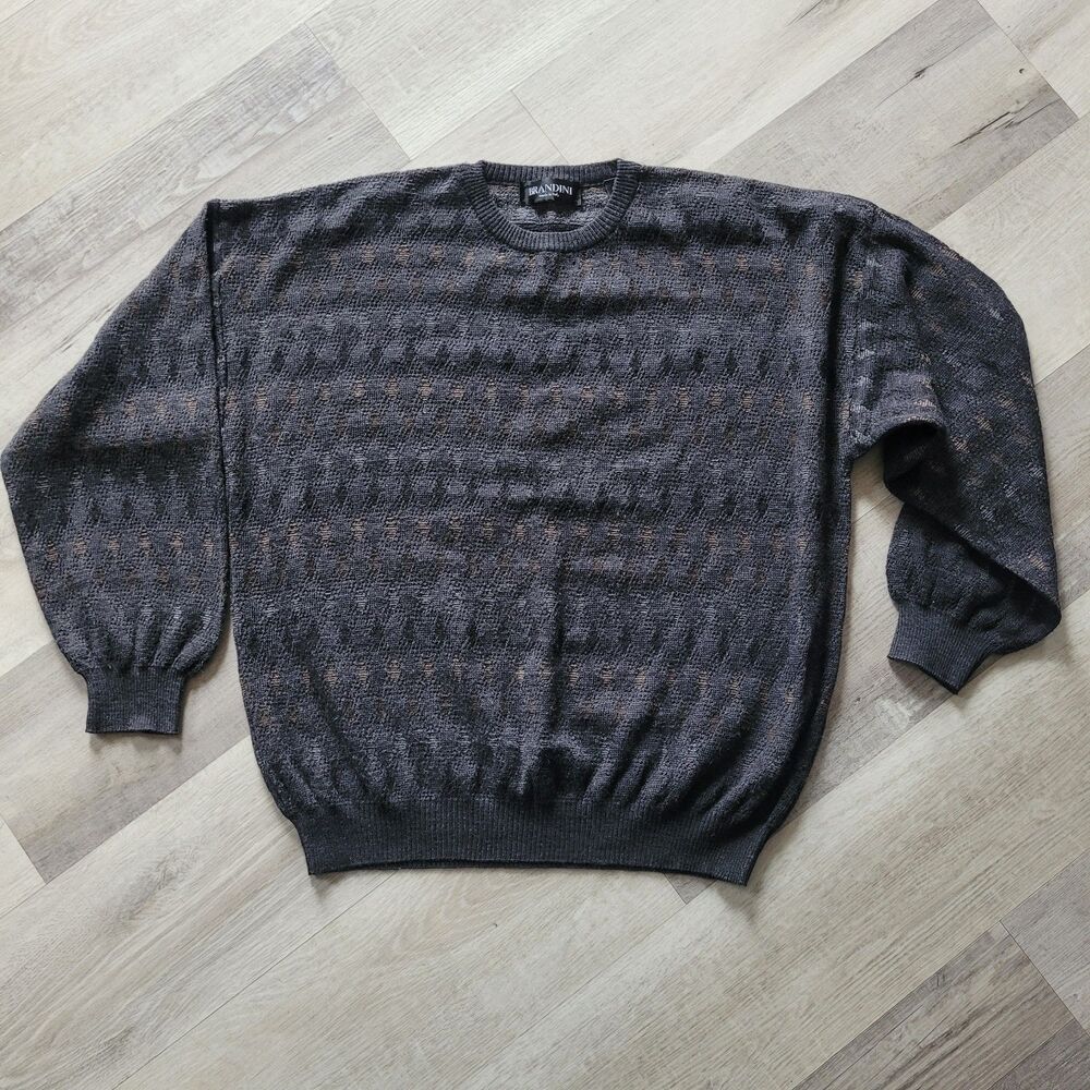 Brandini 100% Merino Wool Italy Crew Neck Pullover Sweater Men's Large Dark Grey